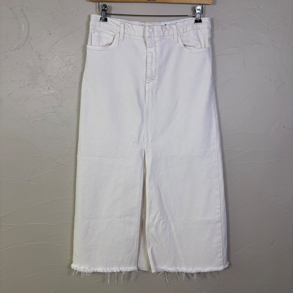 Frank Eileen Donnybrook Denim Jean Skirt Women 31 White Midi Frayed Hem Coastal